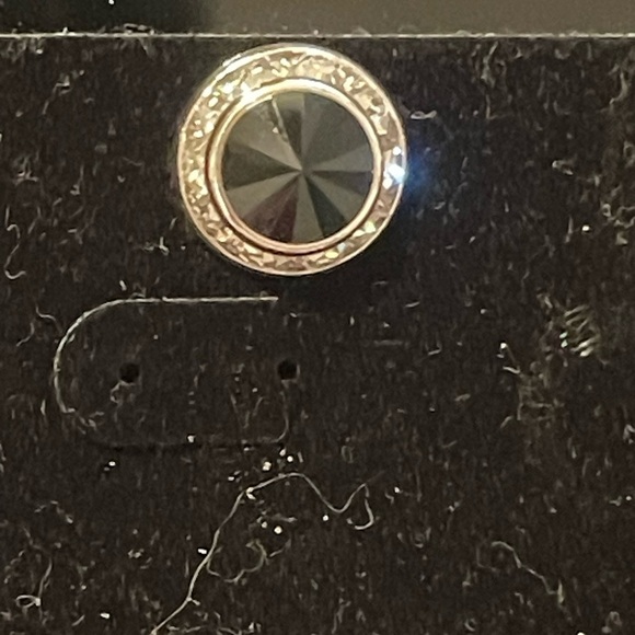 L'Amour Black and Silver Stud Earrings - Picture 2 of 3